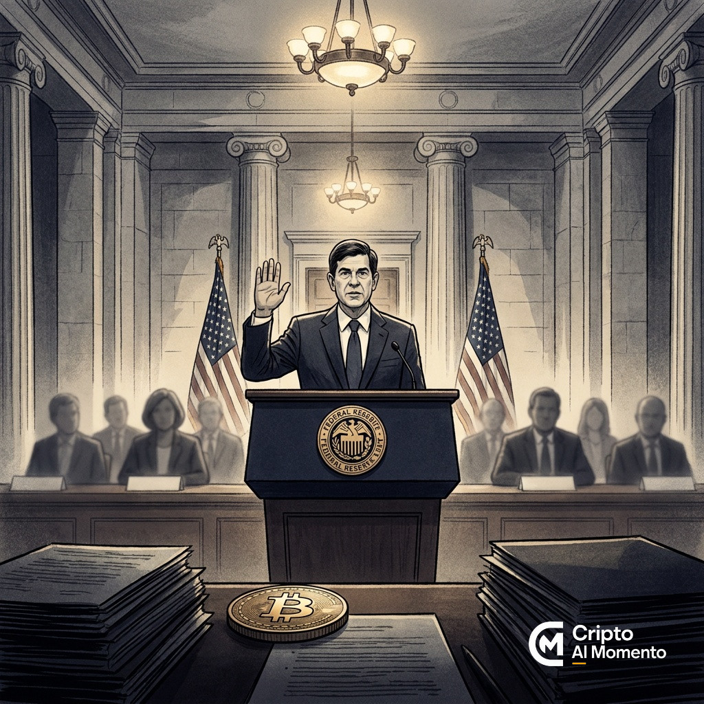 Warsh jura como presidente de la Fed con voto 54-45 y dice que Bitcoin es ‘demasiado volátil’ - Imagen destacada